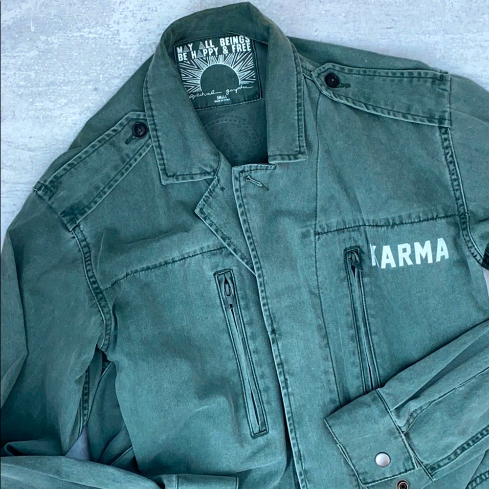 Spiritual Gangster Green Utility Jacket with KARMA Print